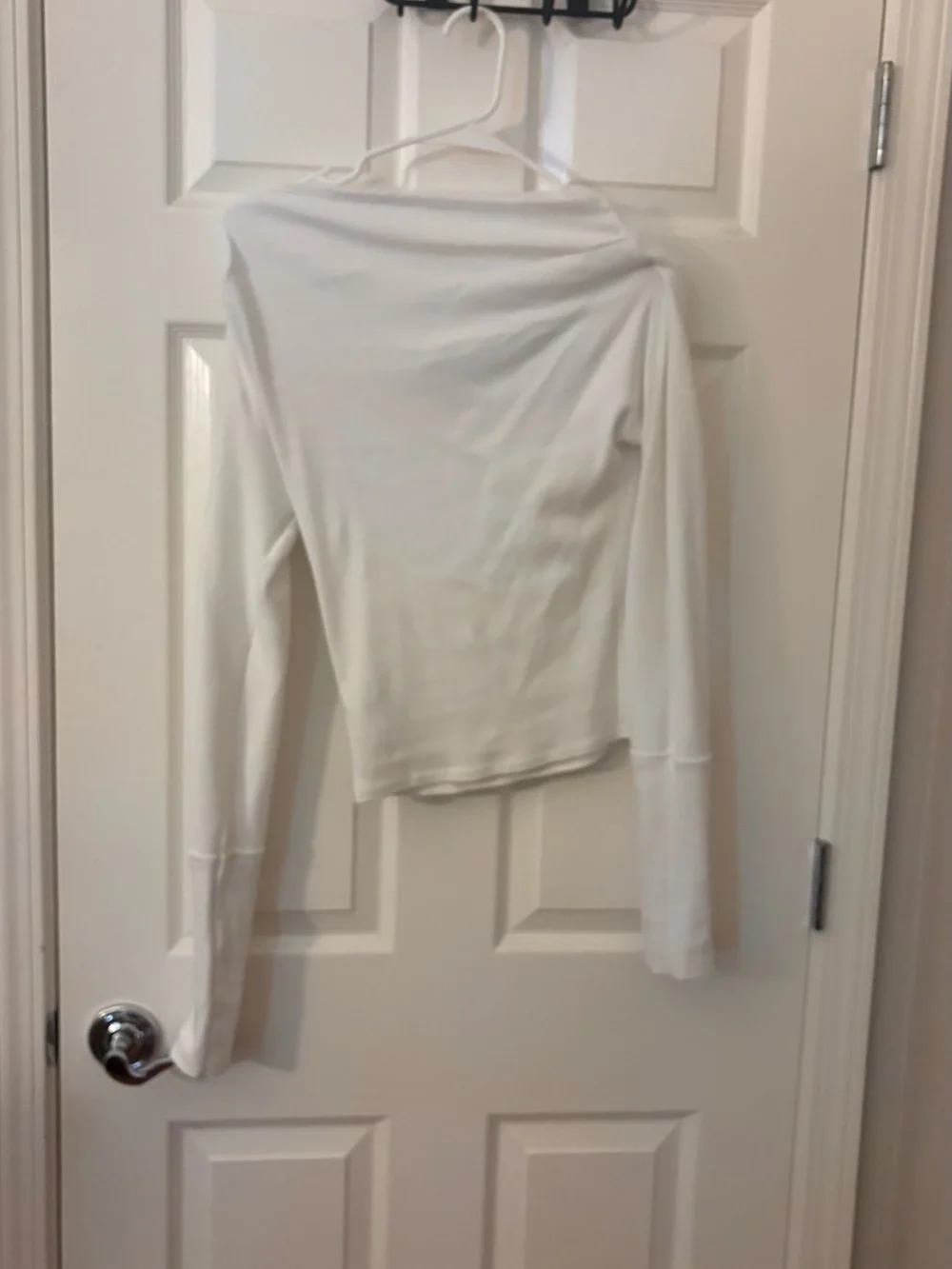 Free People White Off-Shoulder Ribbed Long Sleeve Top